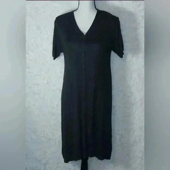 Linda Allard for Ellen Tracy Button Down Short Sleeve Black Dress Size L - Picture 1 of 7